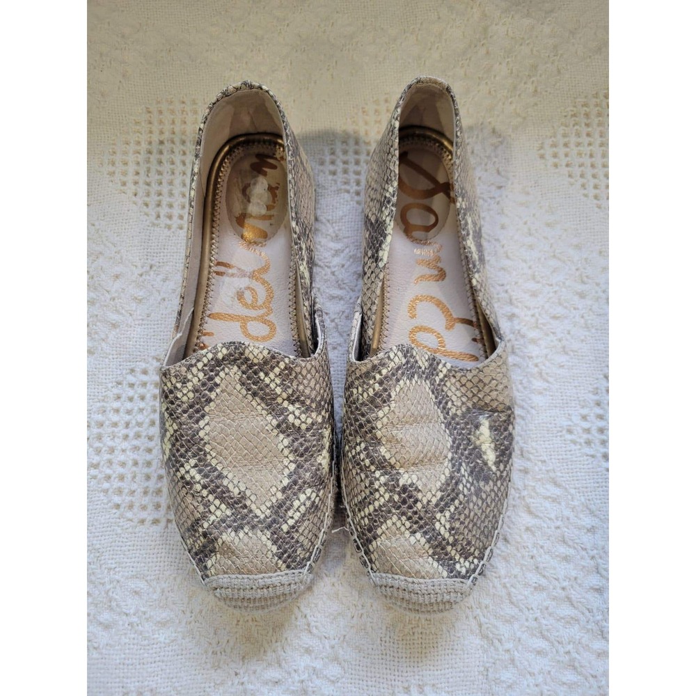 Sam Edelman Snakeskin Print Espadrille Flats Women's Size‎ 8M Beige Snake